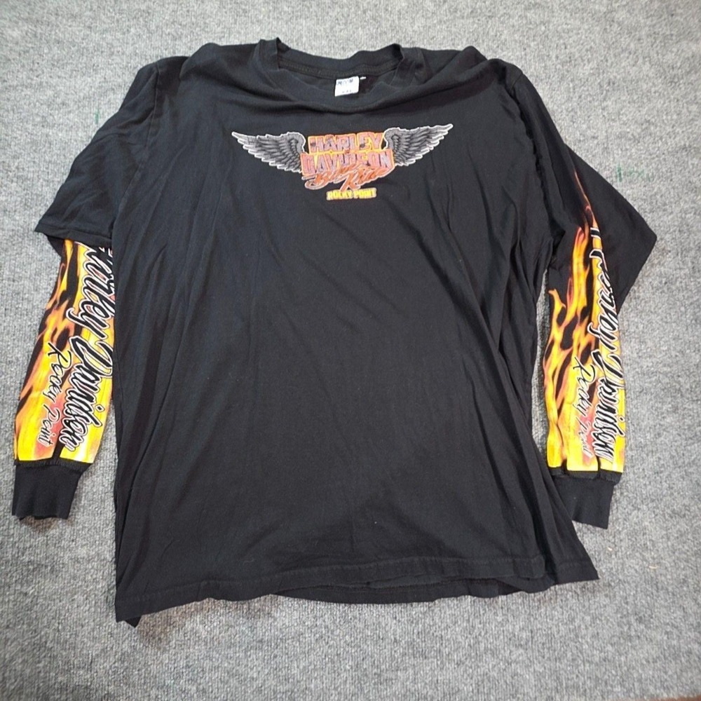 Moon Harley-Davidson Shirt Mens‎ 2XL Black Rocky Point Flames Long Sleeve Tee